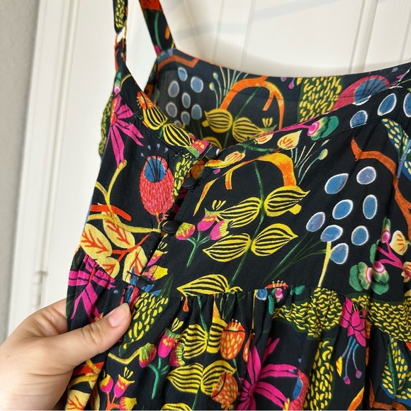 Natural Life Black Neon Floral 100% Rayon Patti Mini Dress M Boho Coastal Beach - Picture 5 of 7